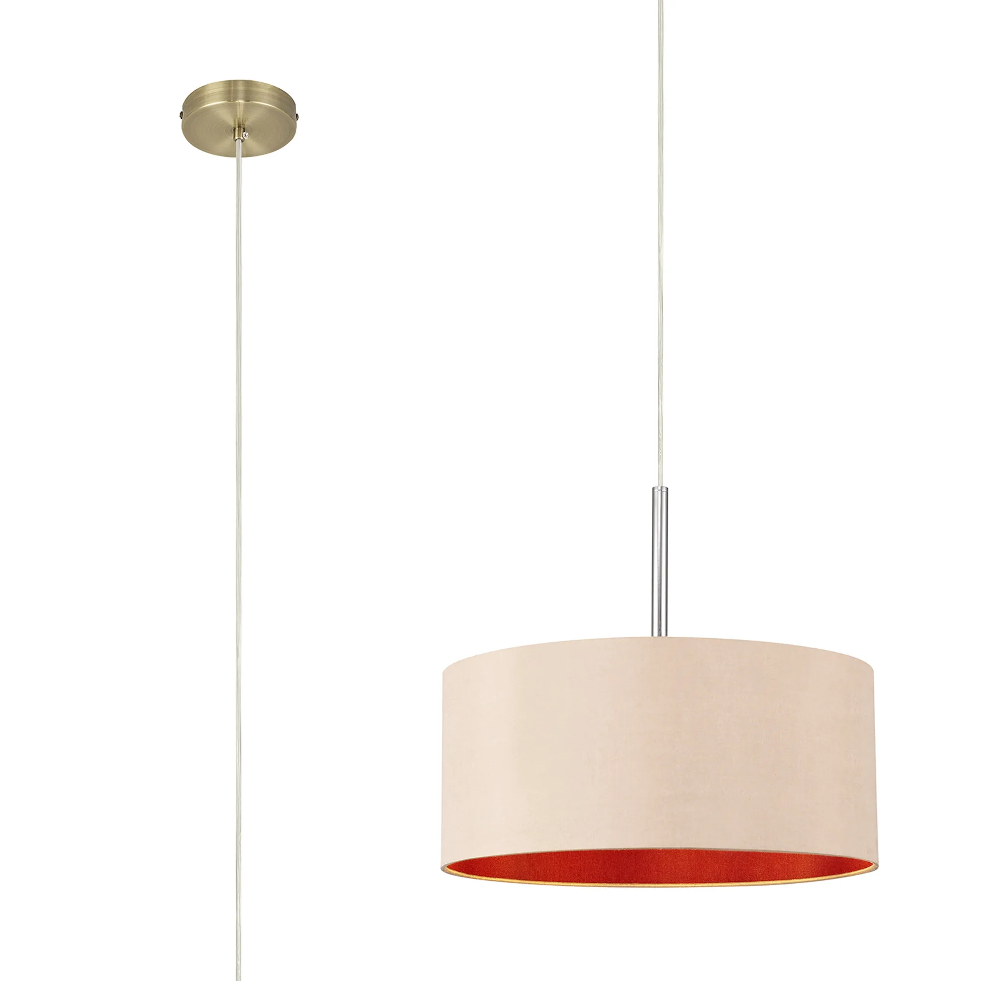 DK0212  Baymont 40cm Pendant 1 Light Antique Brass, Antique Gold/Ruby